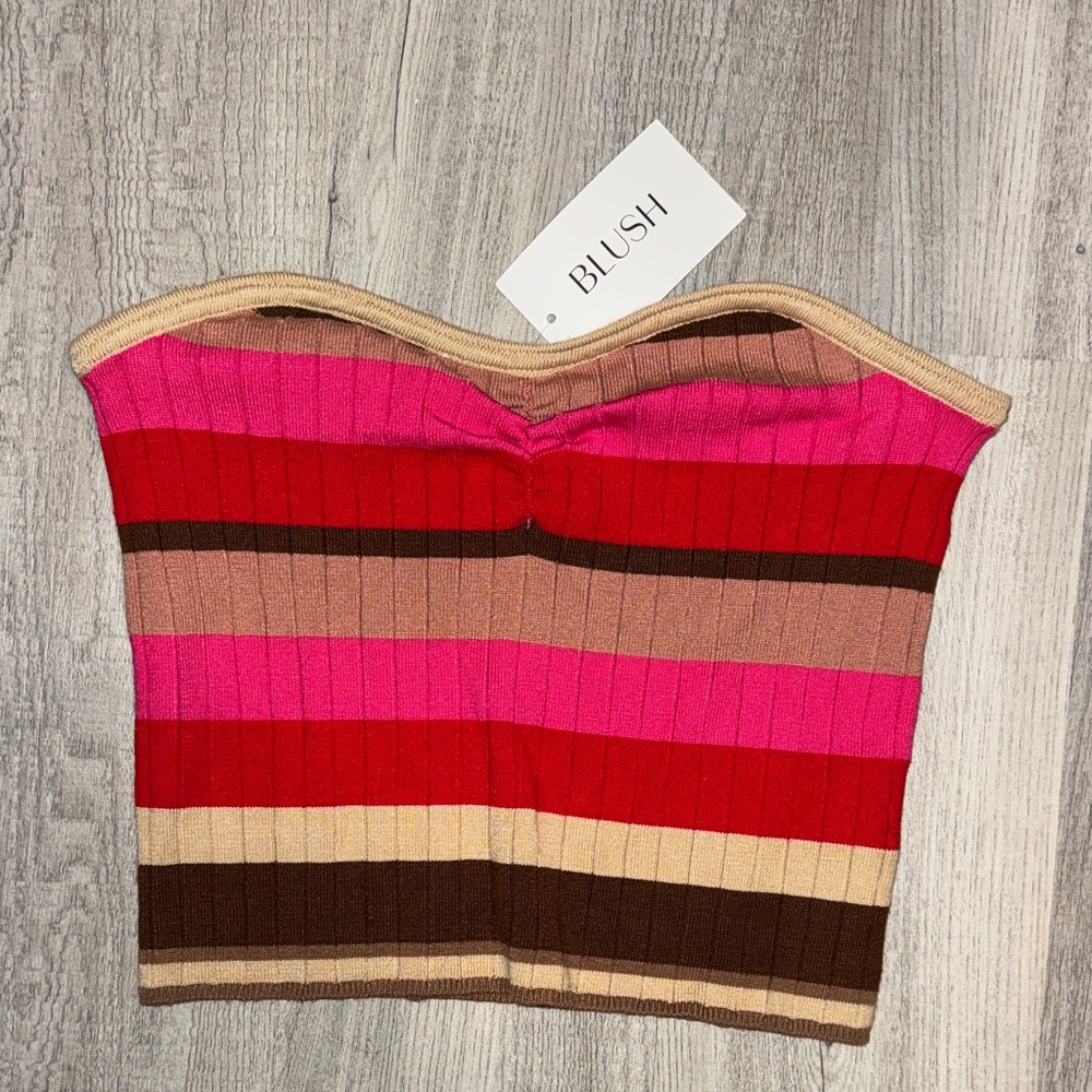 Blush Pink and Brown Striped Tube Top